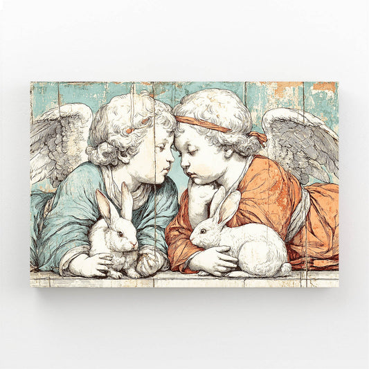 Vintage Bunny Prints – angled canvas view on white background