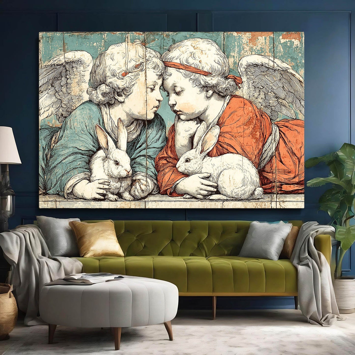 Vintage Bunny Prints – angled canvas view on white background