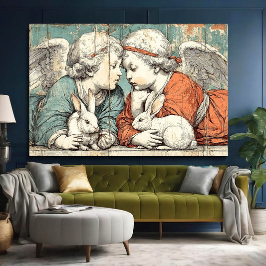 Vintage Bunny Prints – angled canvas view on white background