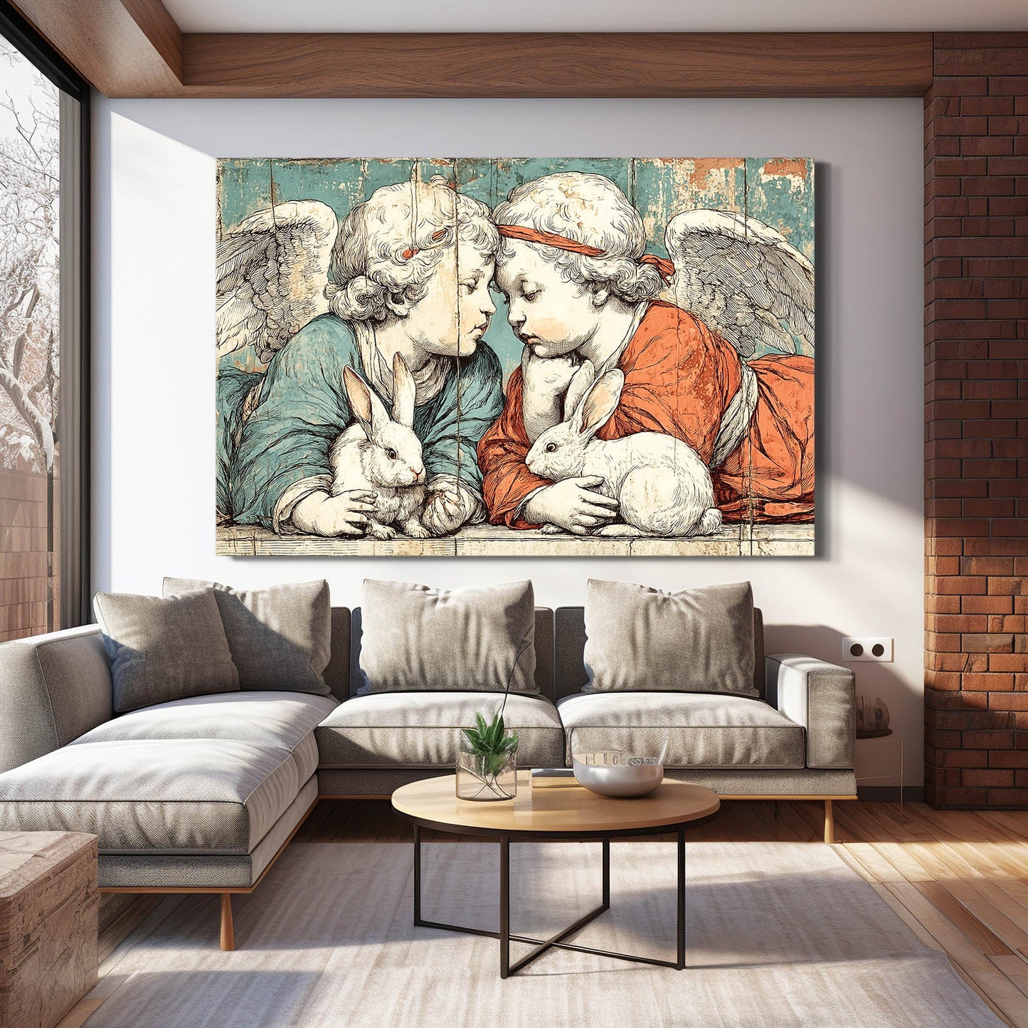 Vintage Bunny Prints – angled canvas view on white background