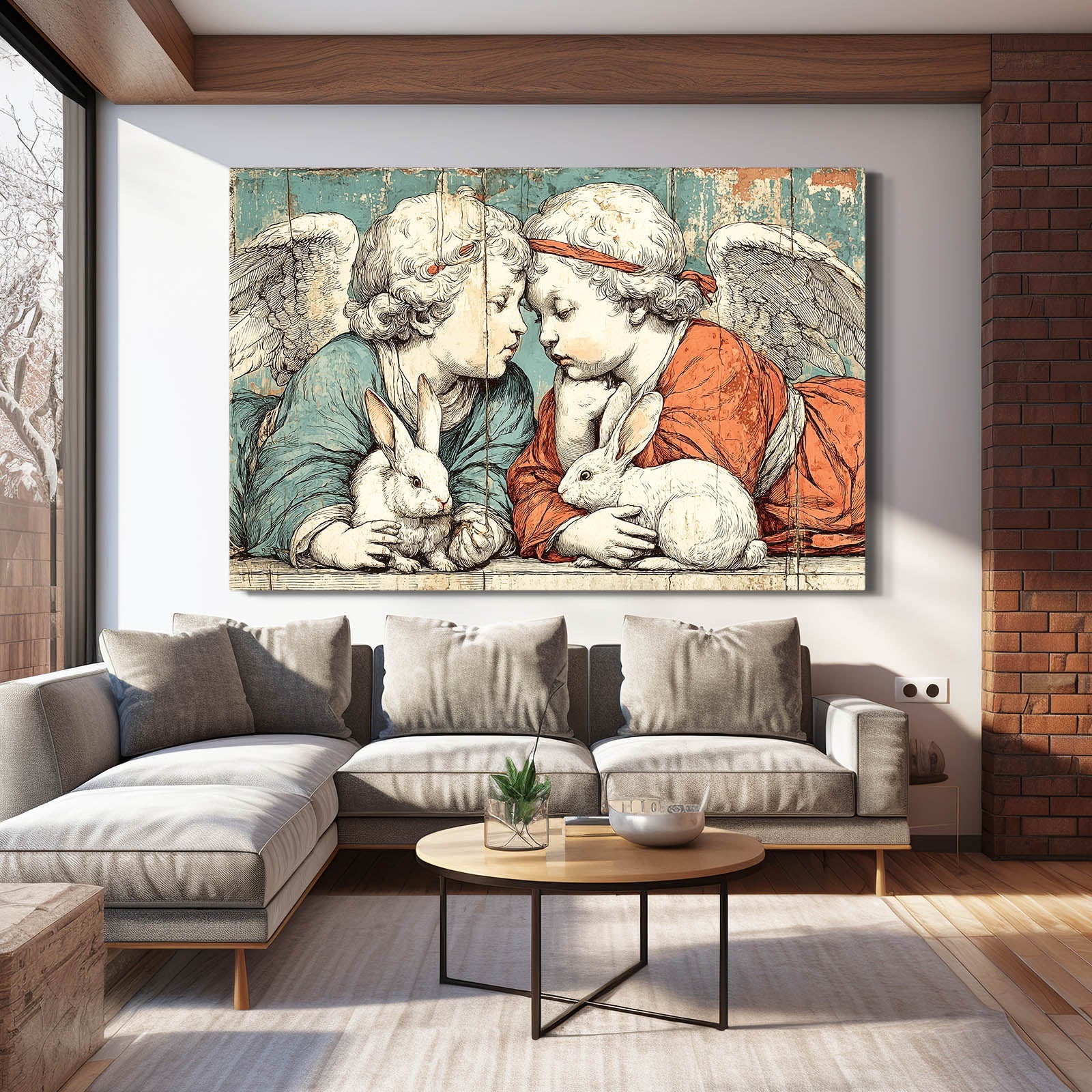 Vintage Bunny Prints – angled canvas view on white background