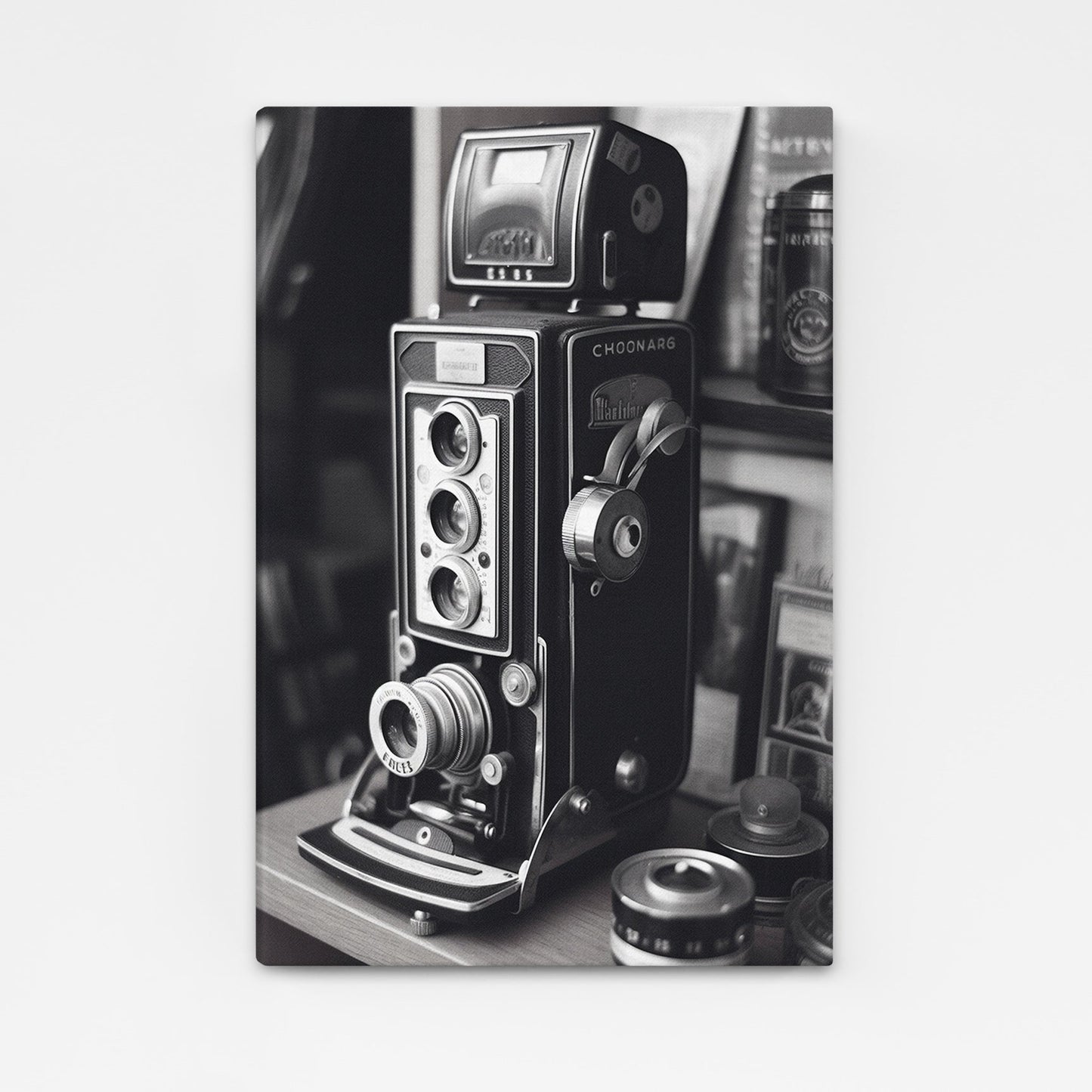 Vintage Camera Photography Print – vintage twin-lens camera in crisp black and white