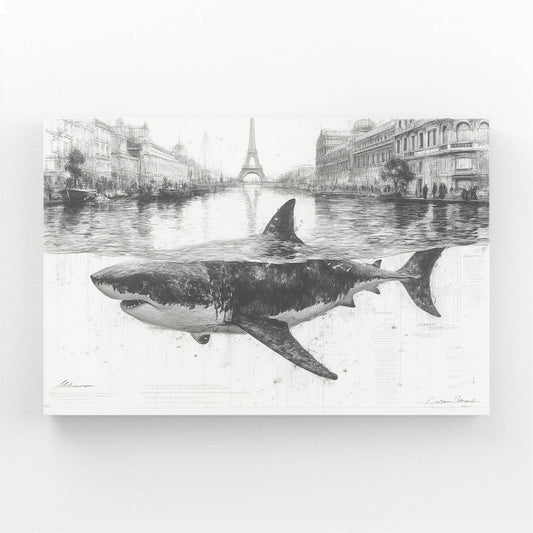 Vintage City Sketch Shark Wall Art – vintage city sketch shark canvas print