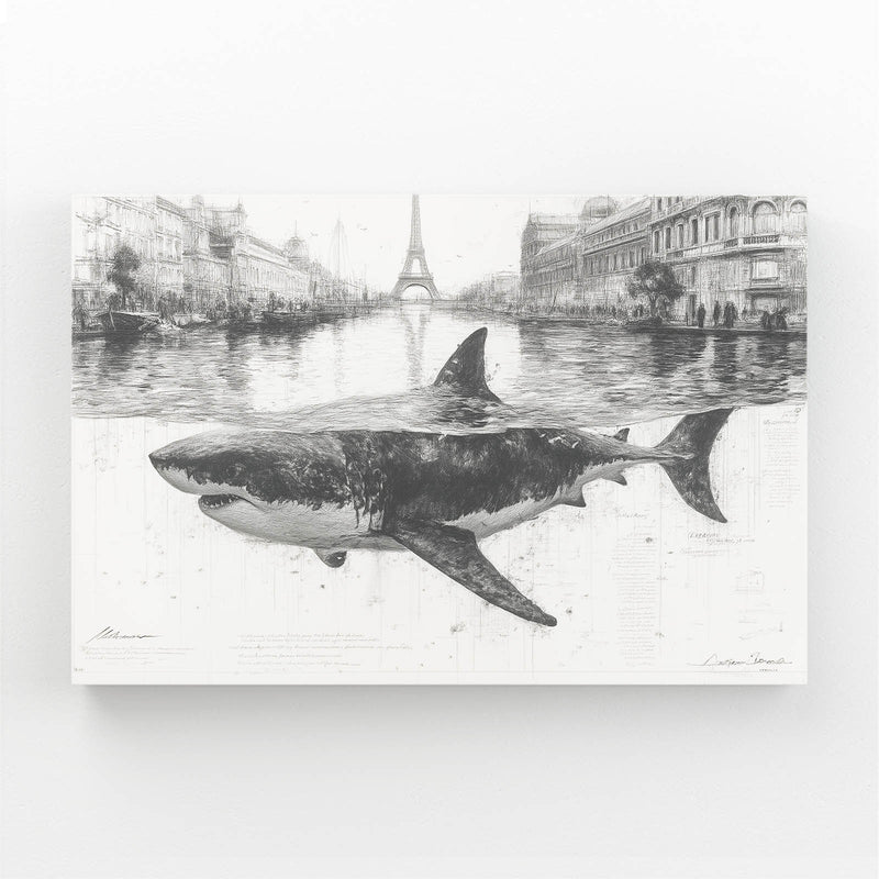 Vintage City Sketch Shark Wall Art – vintage city sketch shark canvas print
