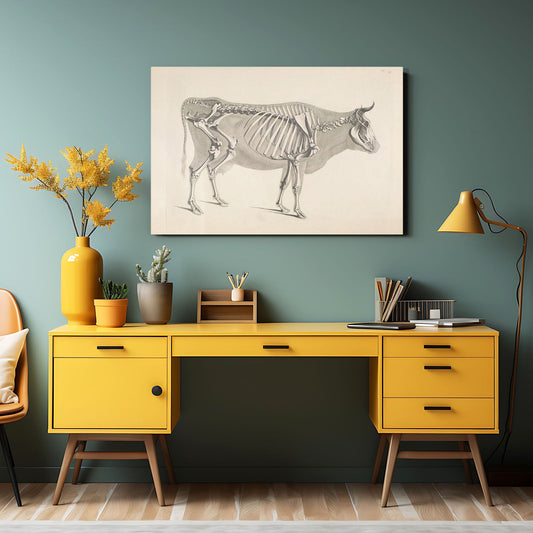 Vintage Cow Art – angled canvas view on white background