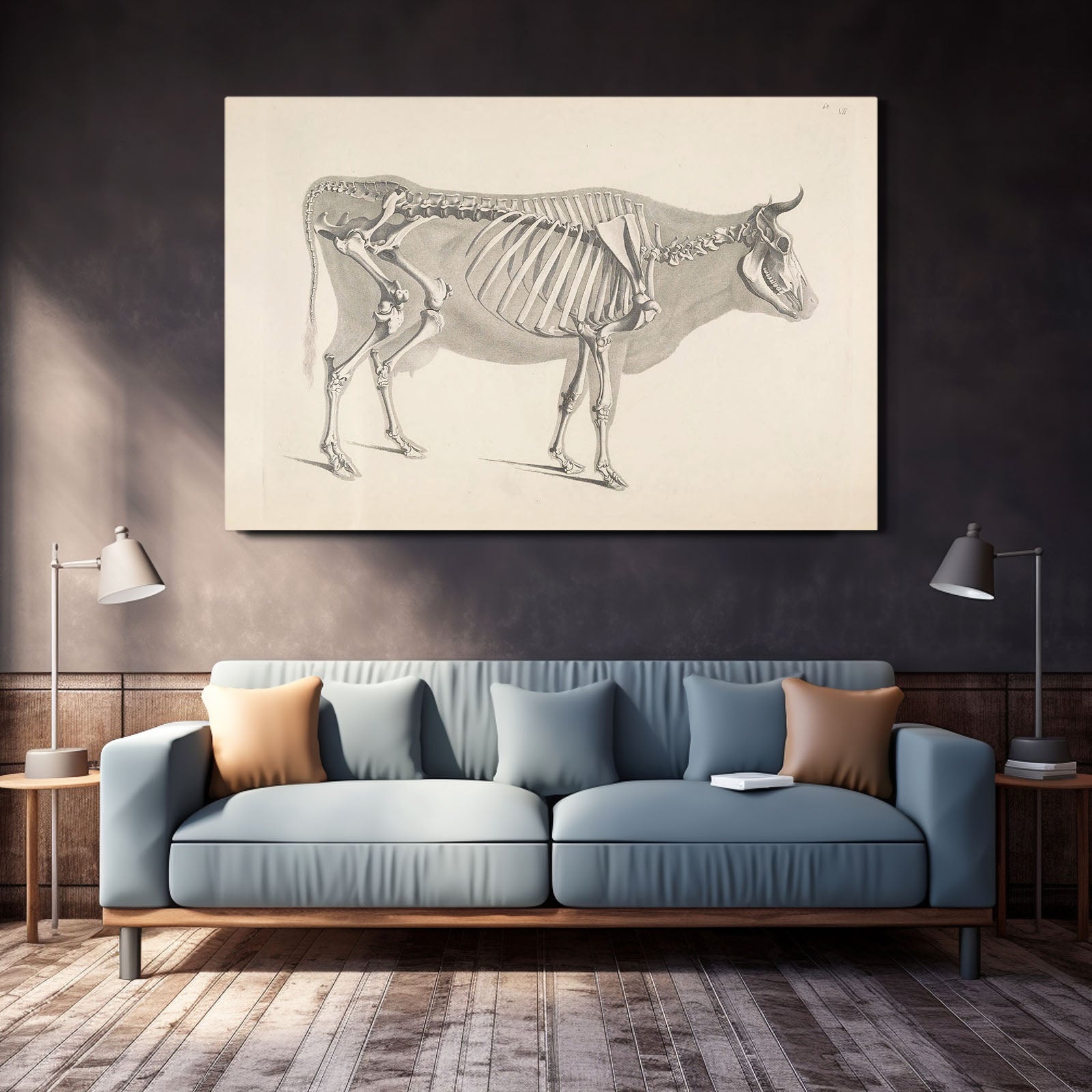 Vintage Cow Art – angled canvas view on white background