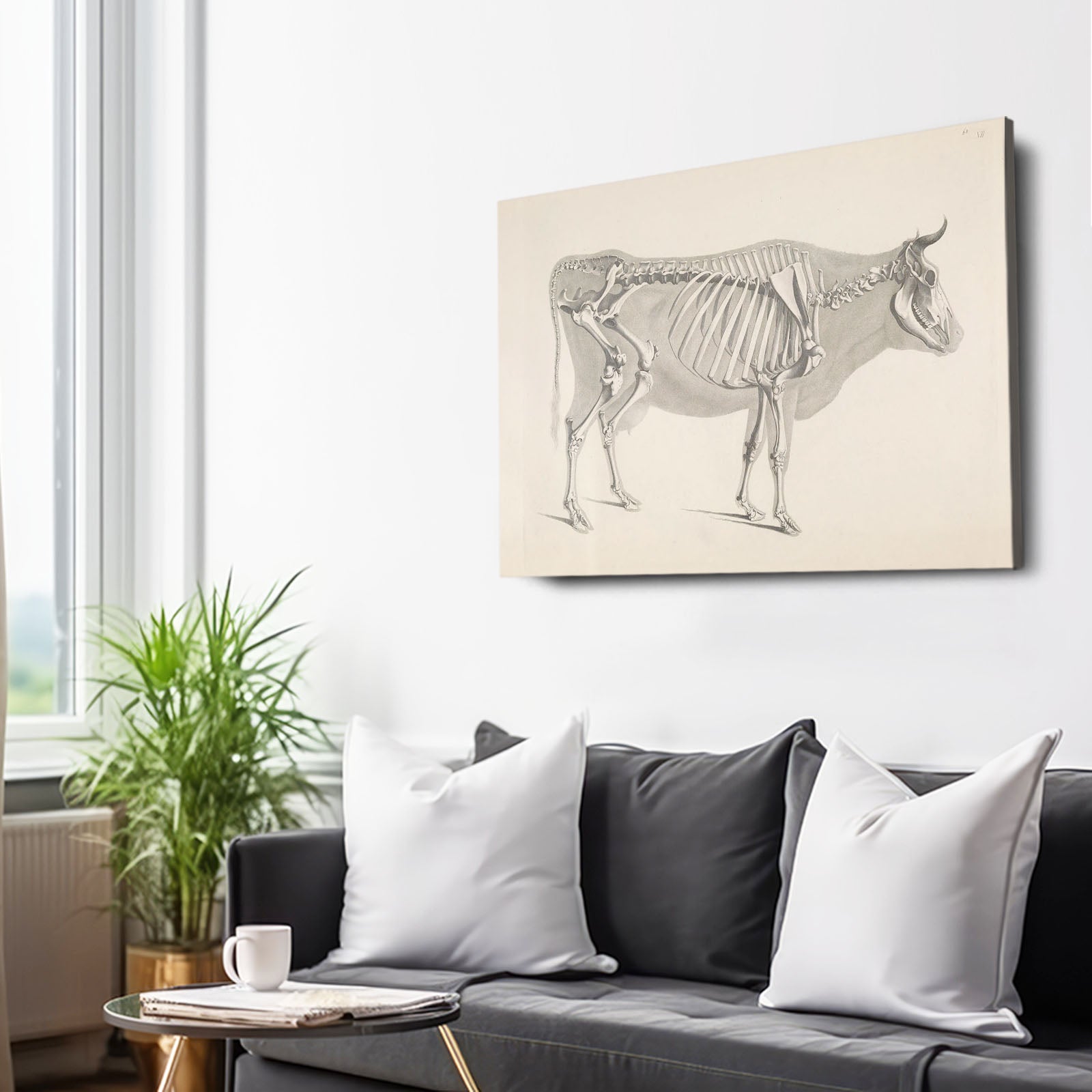 Vintage Cow Art – angled canvas view on white background