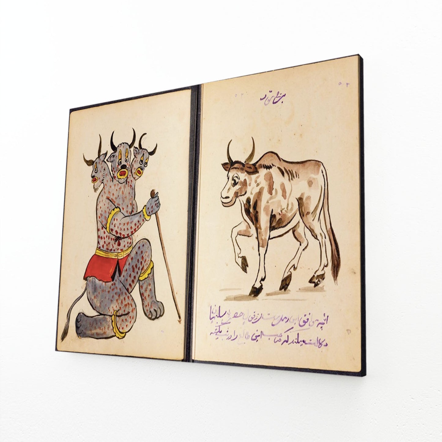 Vintage Cow Wall Art – angled canvas view on white background