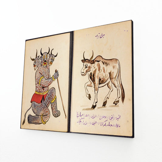 Vintage Cow Wall Art – angled canvas view on white background