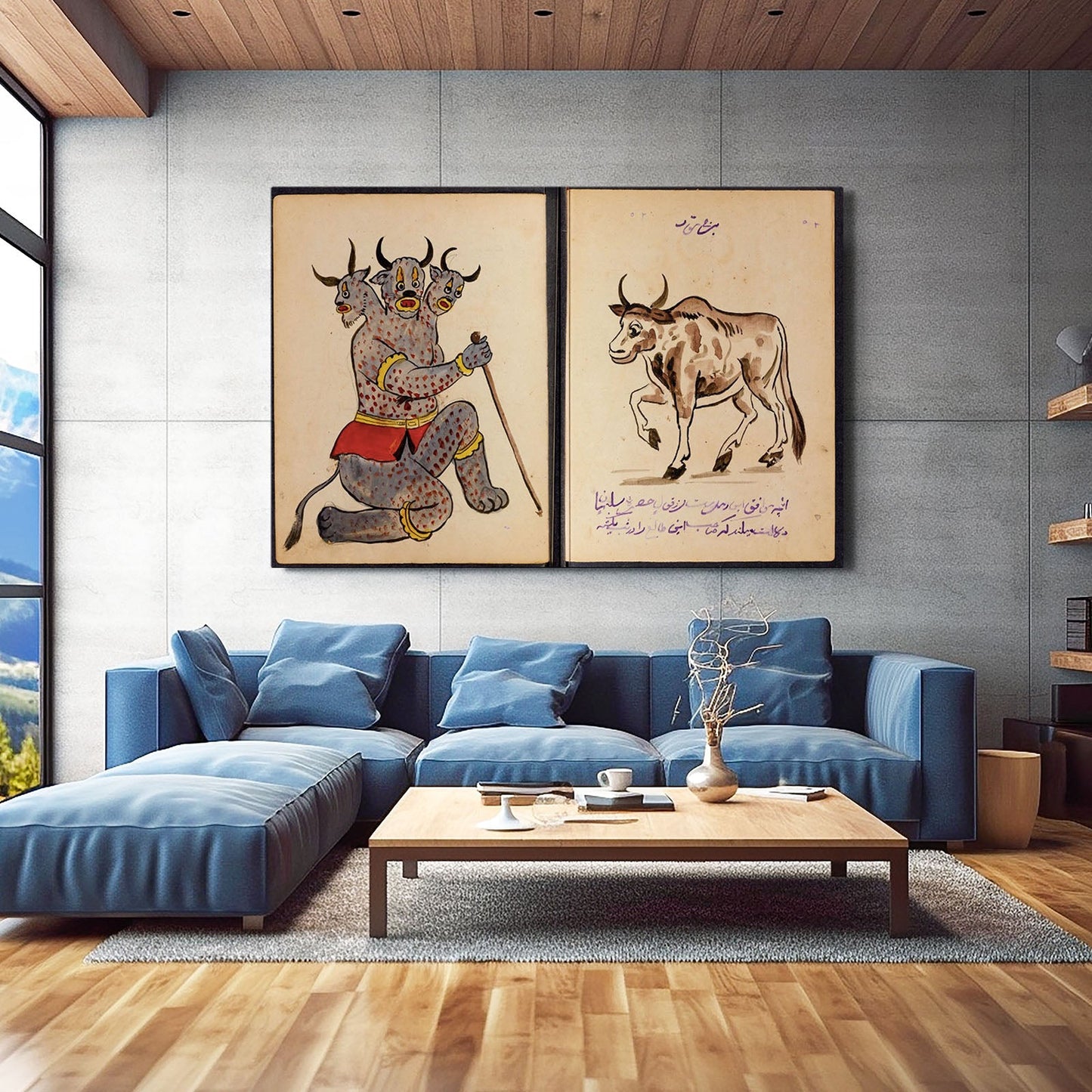 Vintage Cow Wall Art – angled canvas view on white background