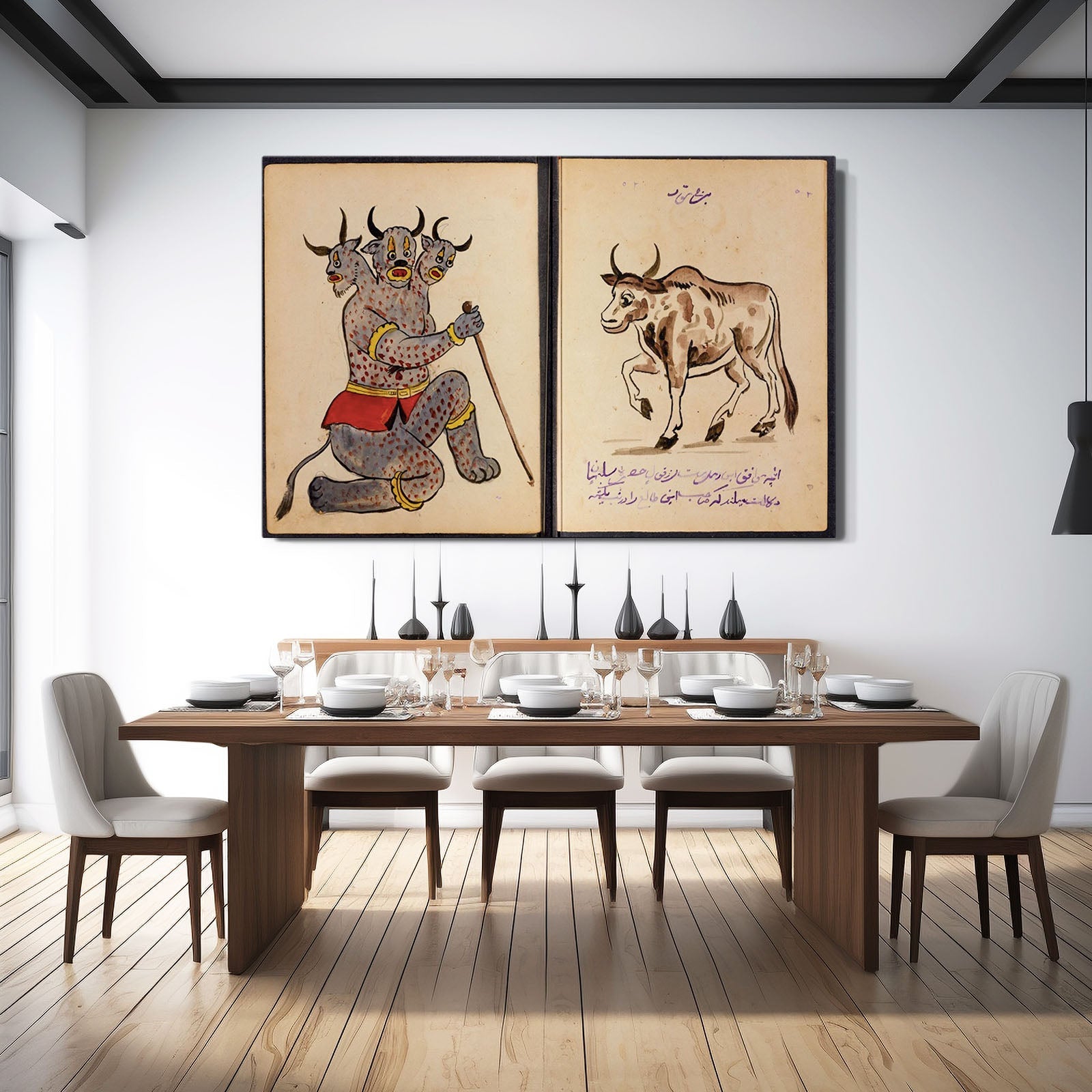 Vintage Cow Wall Art – angled canvas view on white background