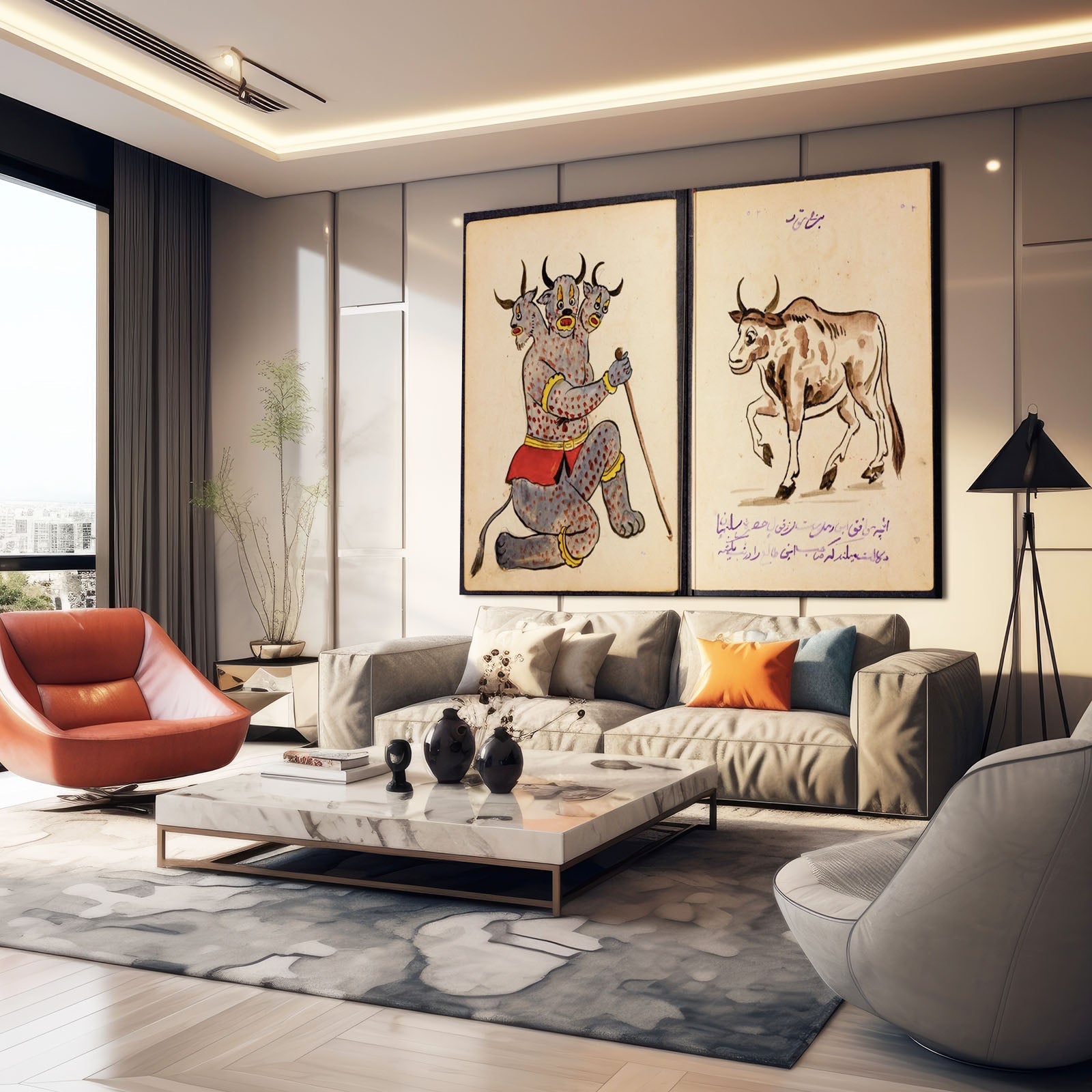 Vintage Cow Wall Art – angled canvas view on white background
