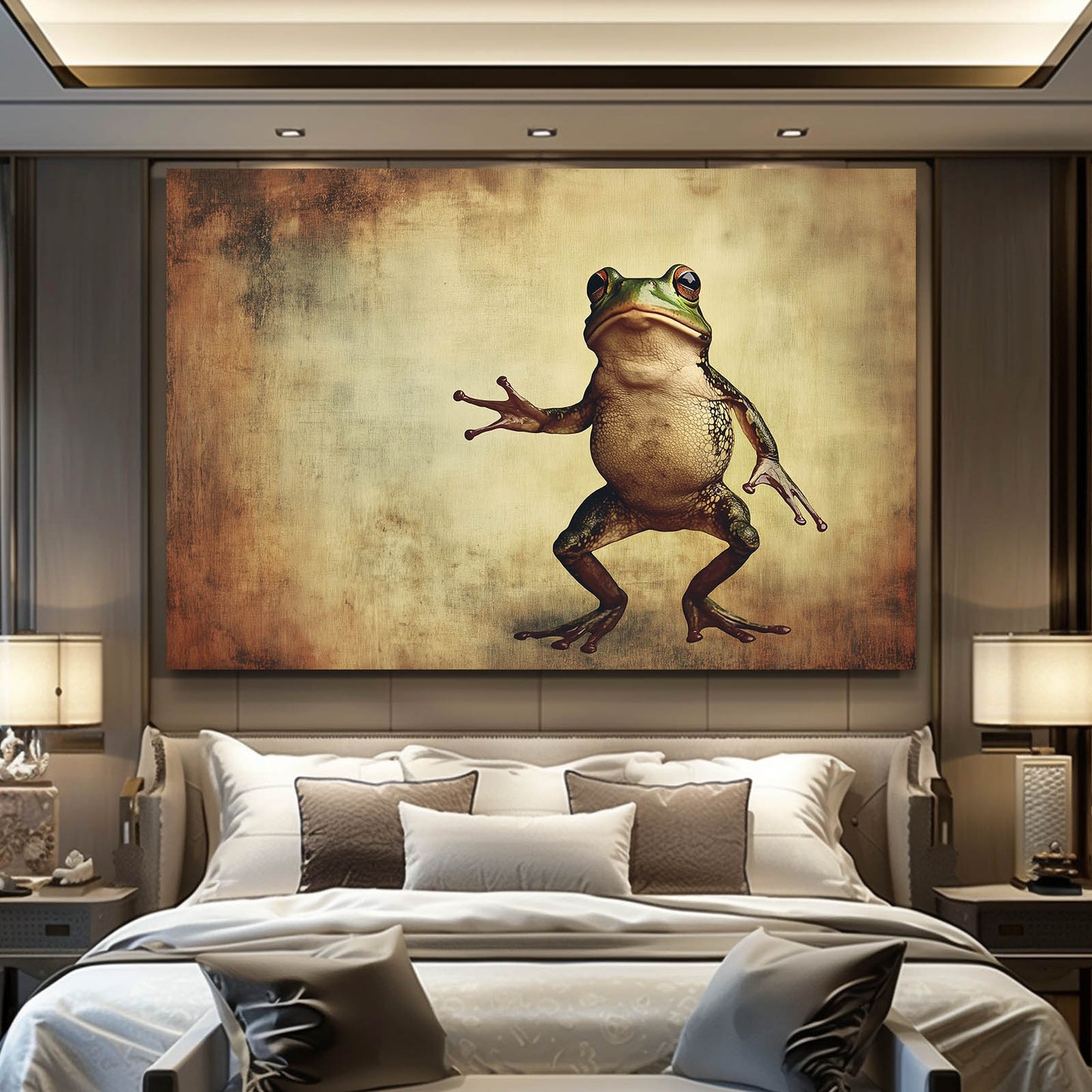Vintage Dancing Frog Wall Art – styled in a furnished interior