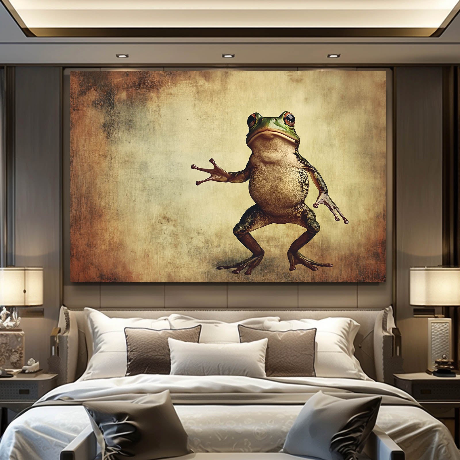 Vintage Dancing Frog Wall Art – styled in a furnished interior