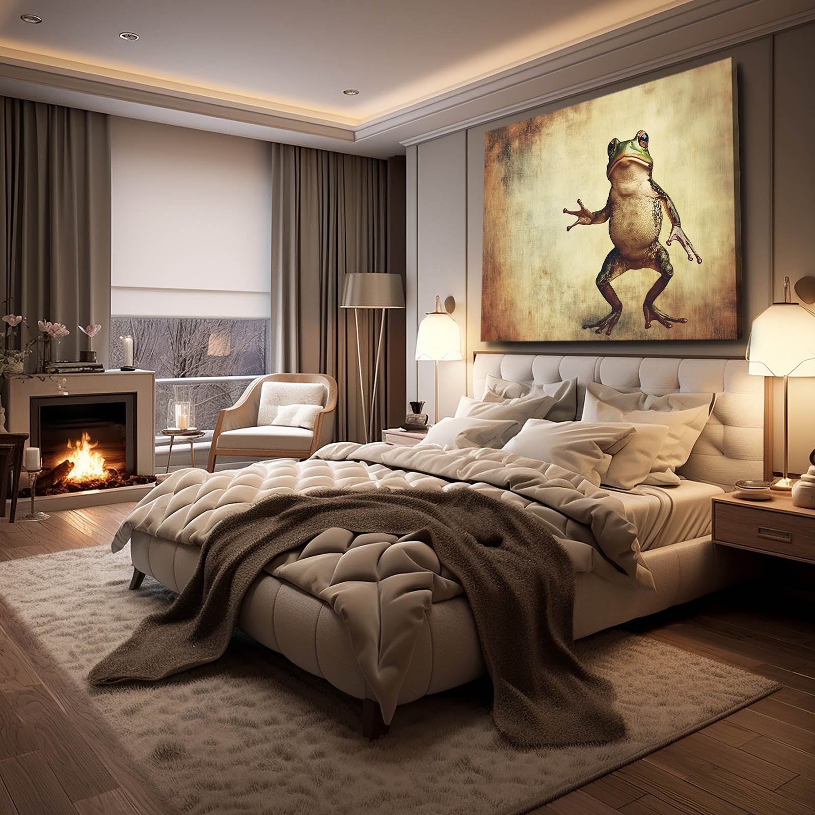 Vintage Dancing Frog Wall Art – styled in a furnished interior