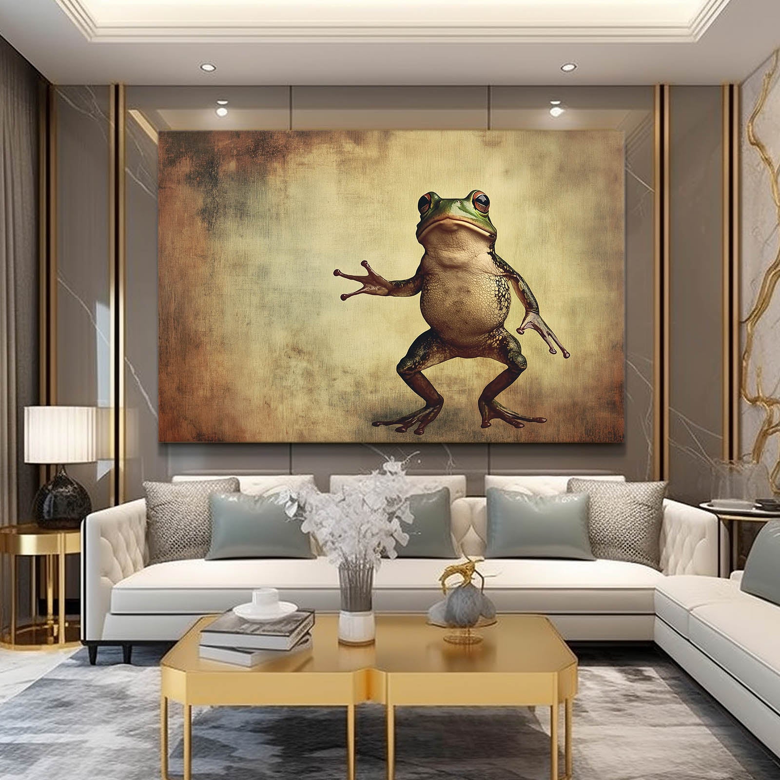 Vintage Dancing Frog Wall Art – styled in a furnished interior