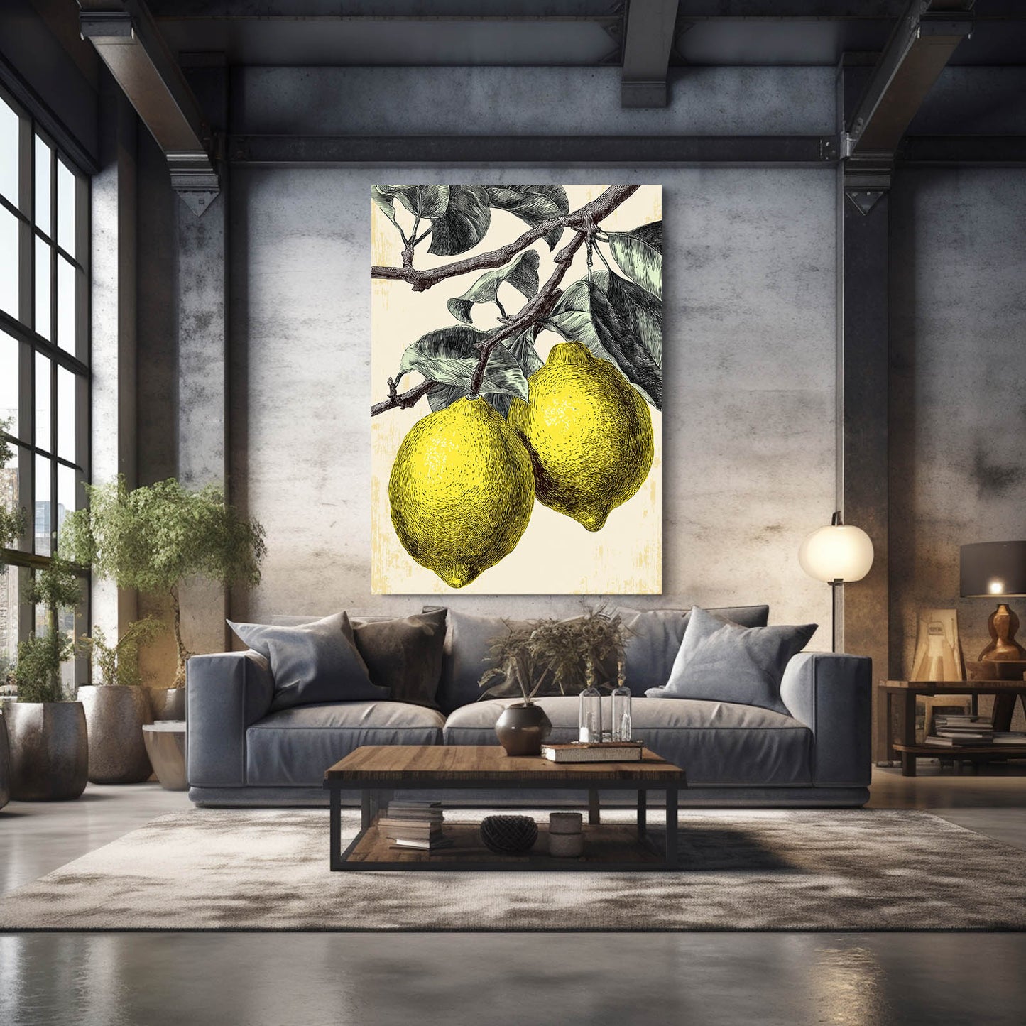 Vintage Engraved Lemons Fruit Wall Art – styled in a furnished interior