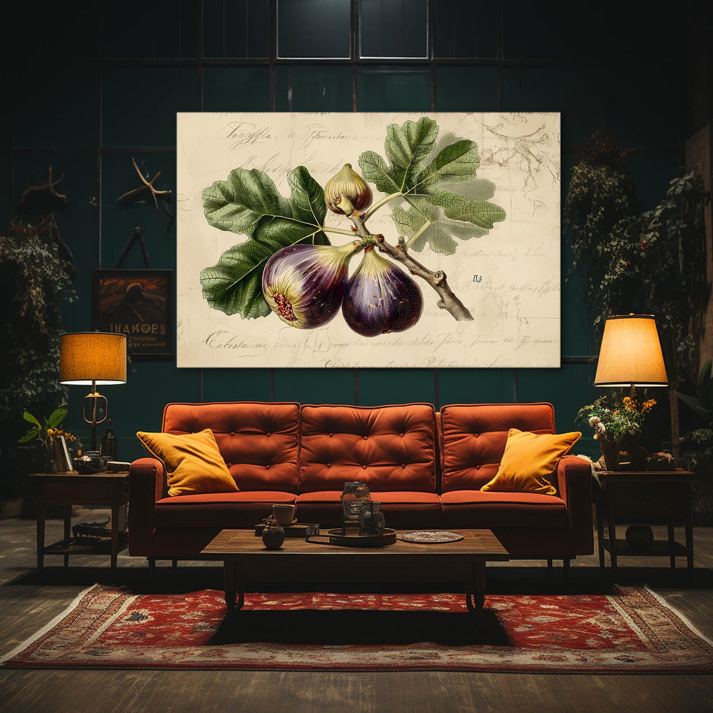 Vintage Fig Botanical Fruit Canvas – styled in a furnished interior