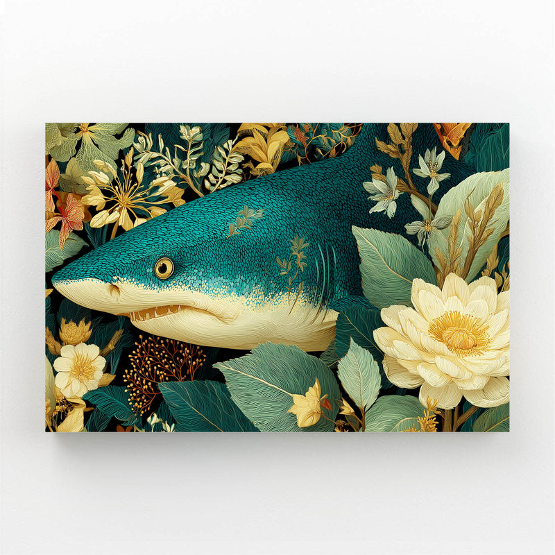 Vintage Floral Shark Art – vintage floral shark canvas print