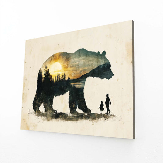 Vintage Forest Double Bear Wall Art — surrealism canvas print, angled canvas view on white background
