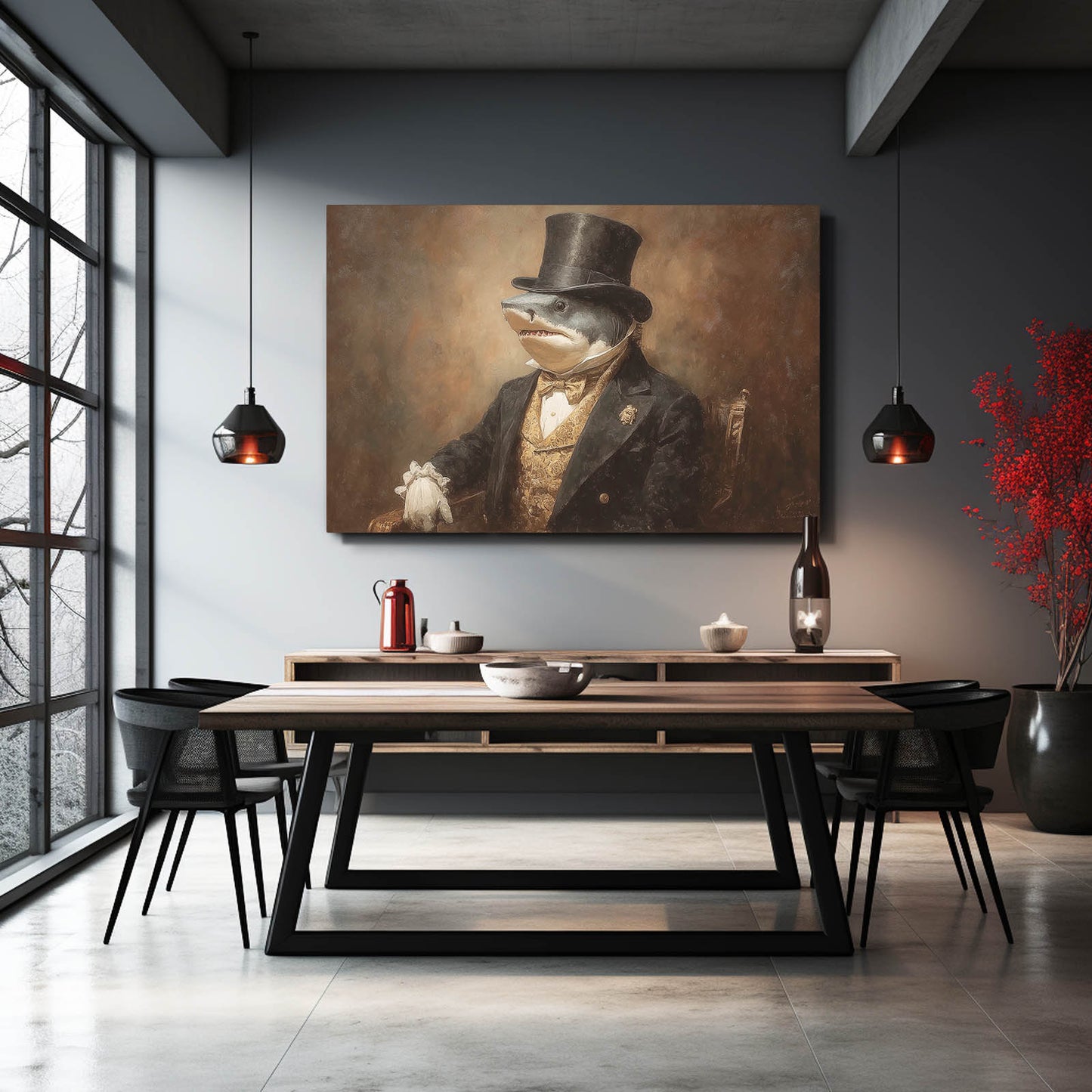 Vintage Gentleman Shark Canvas Art – styled in a furnished interior