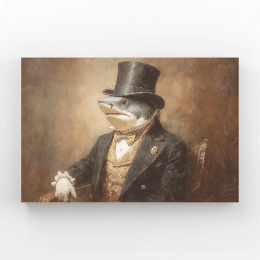 Vintage Gentleman Shark Canvas Art – canvas print on white background