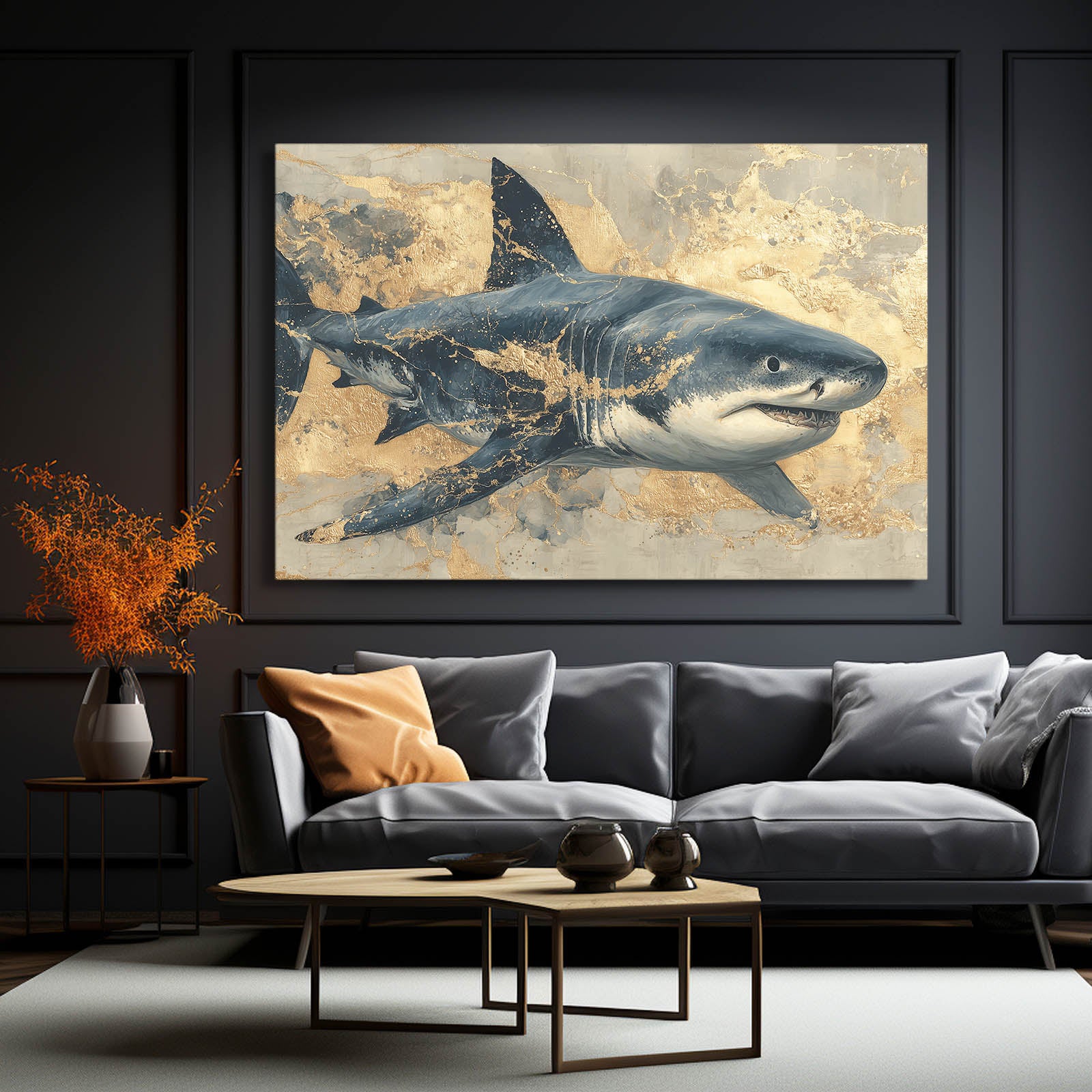 Vintage Gold Shark Canvas – styled in a furnished interior