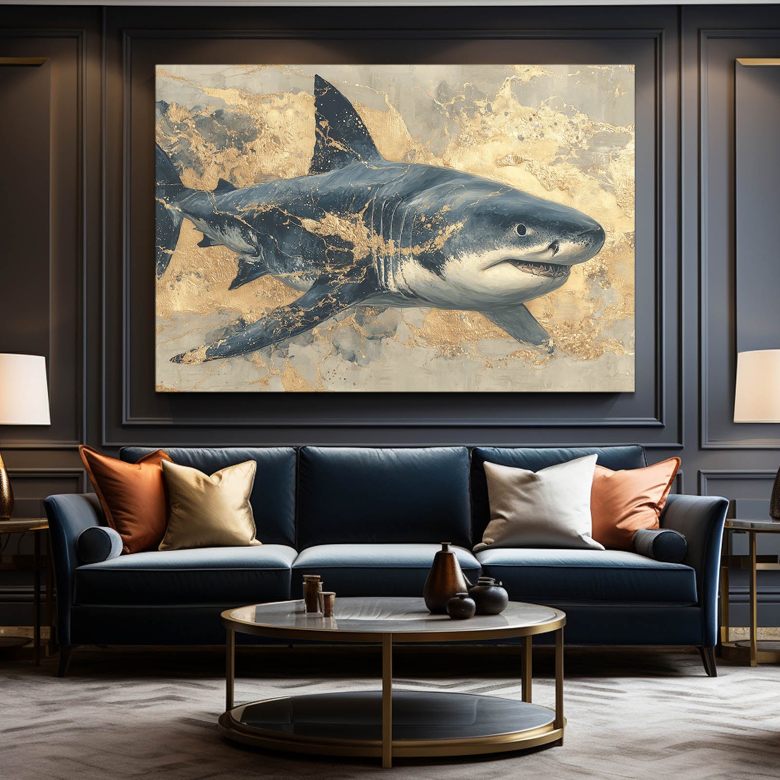 Vintage Gold Shark Canvas – styled in a furnished interior