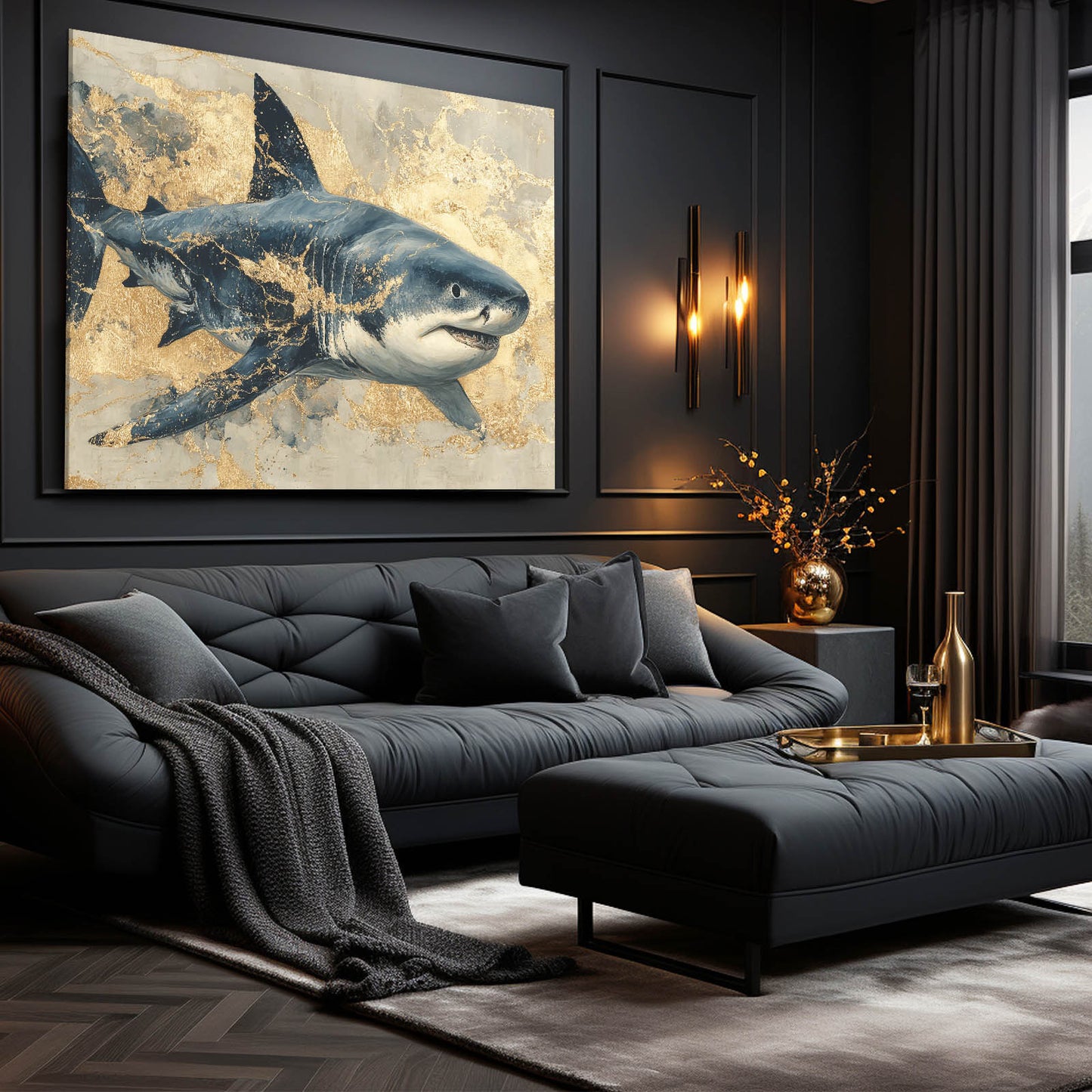Vintage Gold Shark Canvas – styled in a furnished interior