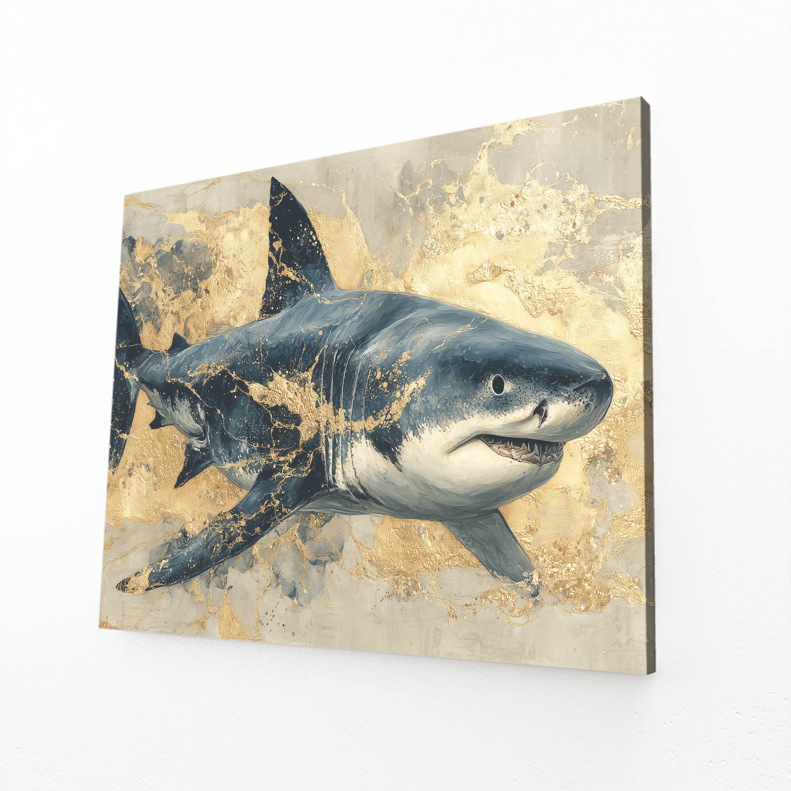 Vintage Gold Shark Canvas – angled canvas view on white background