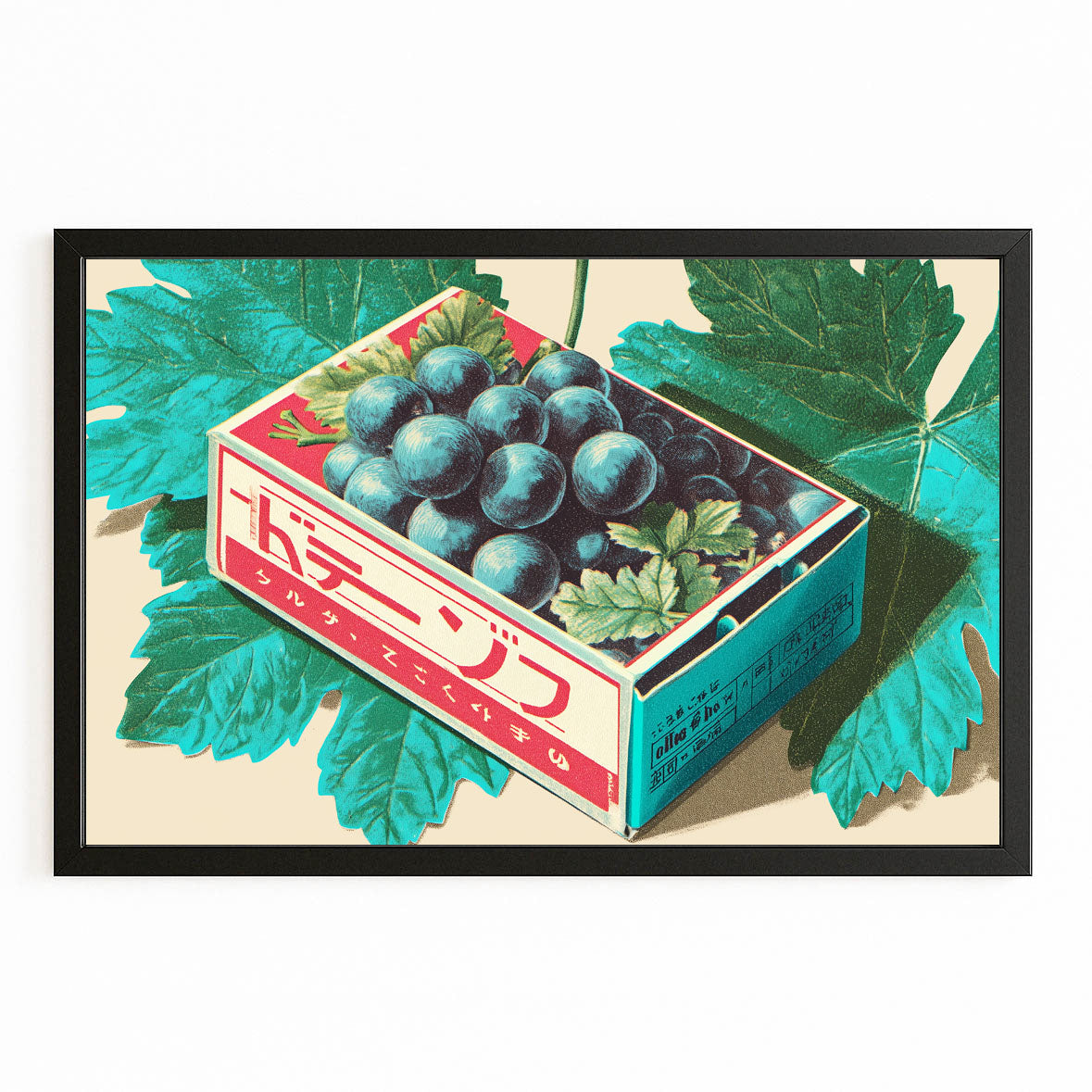 Vintage Grape Crate Fruit Wall Art – with Premium Black frame on white background