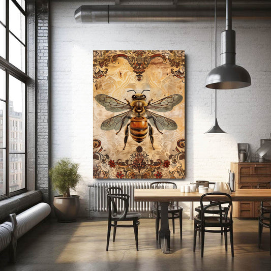 Vintage Honey Bee Art — 3d canvas print in orange tones, view 3