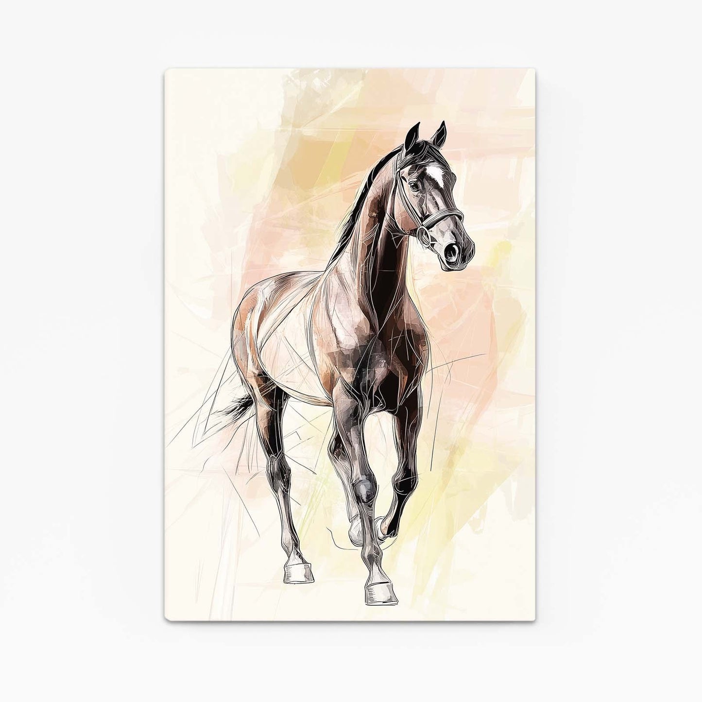 Vintage Horse Art – angled canvas view on white background