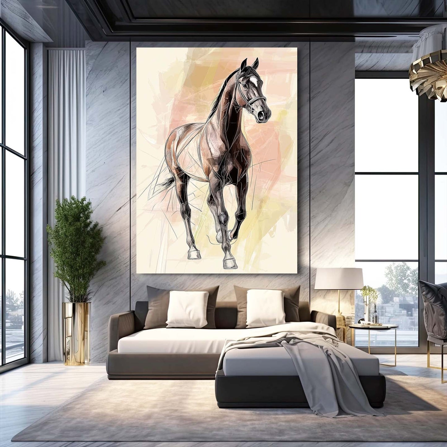 Vintage Horse Art – angled canvas view on white background