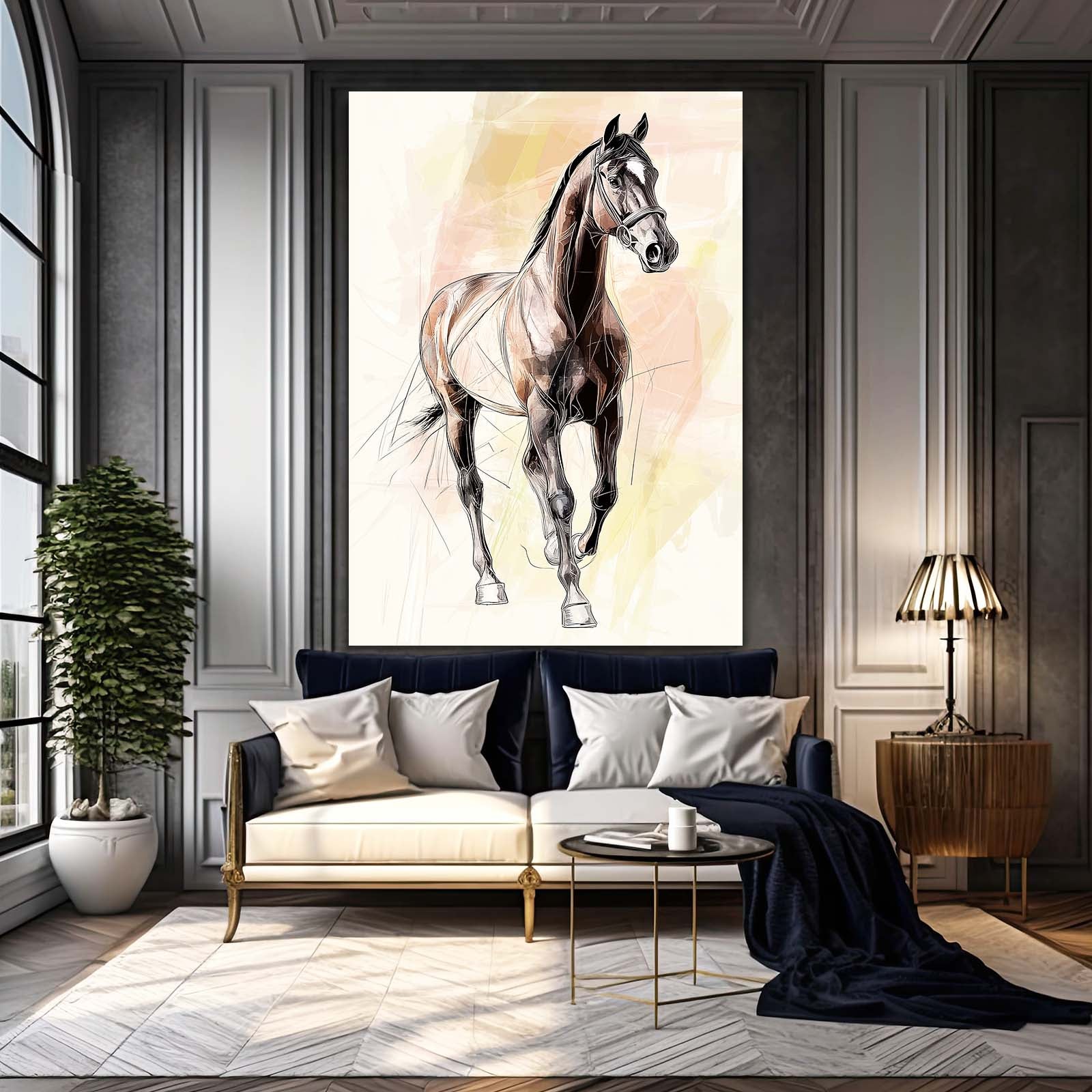 Vintage Horse Art – angled canvas view on white background