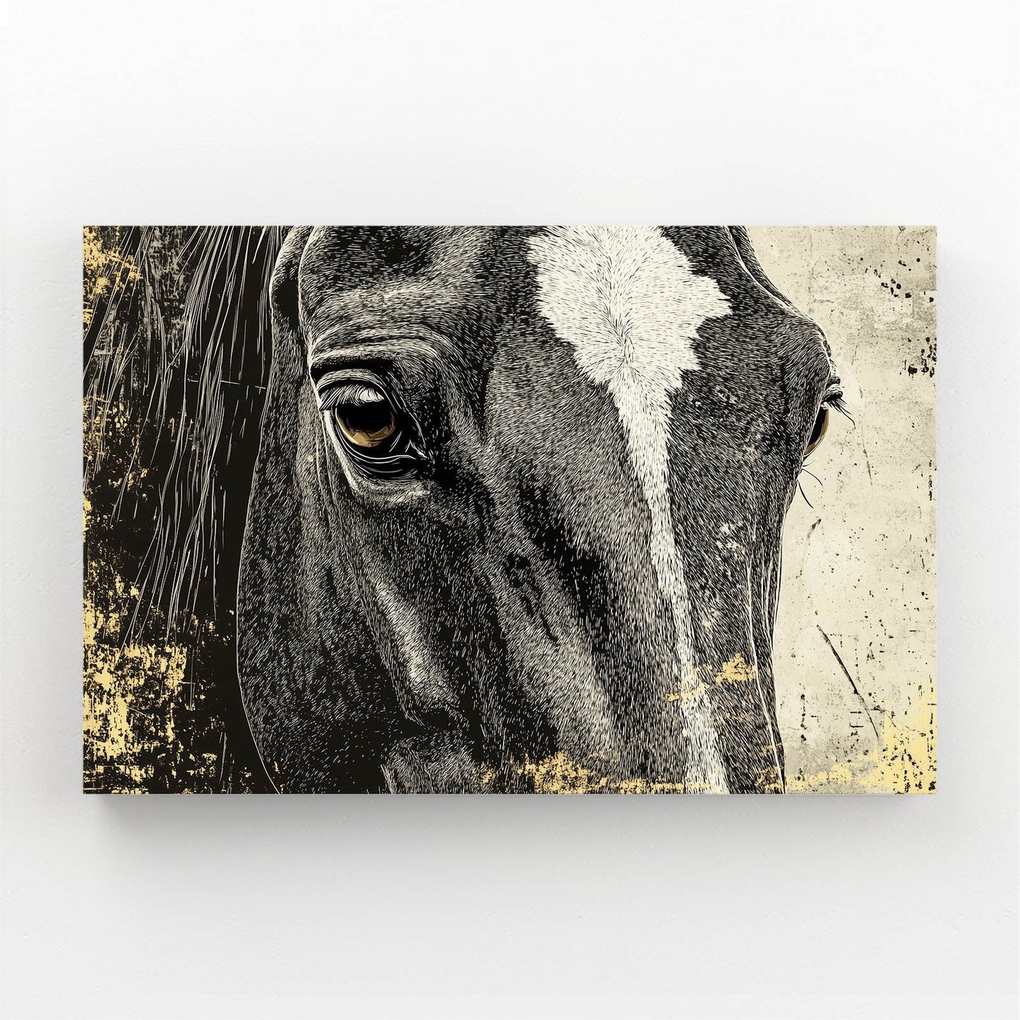 Vintage Horse Wall Art – angled canvas view on white background