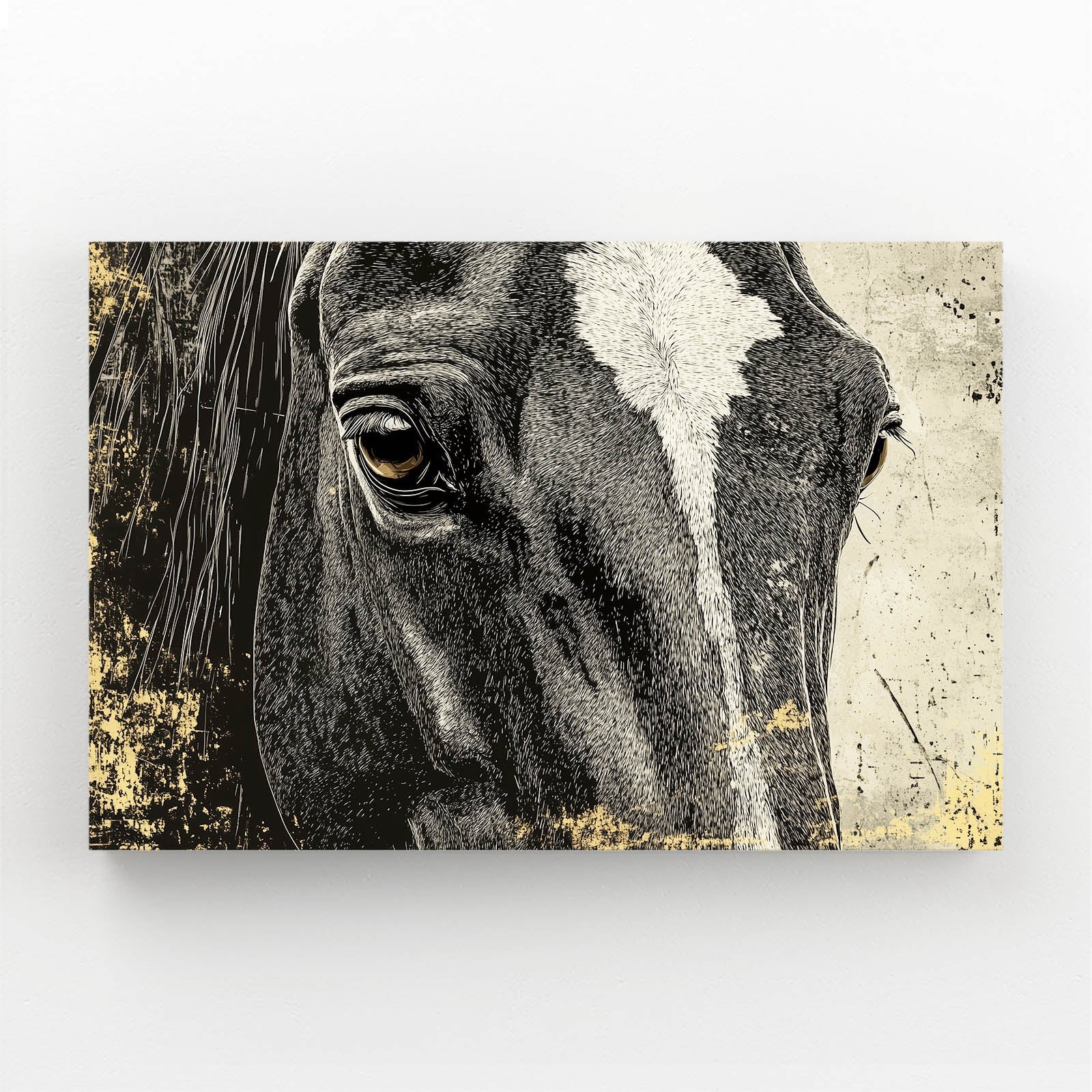 Vintage Horse Wall Art – angled canvas view on white background