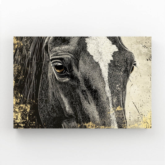 Vintage Horse Wall Art – angled canvas view on white background