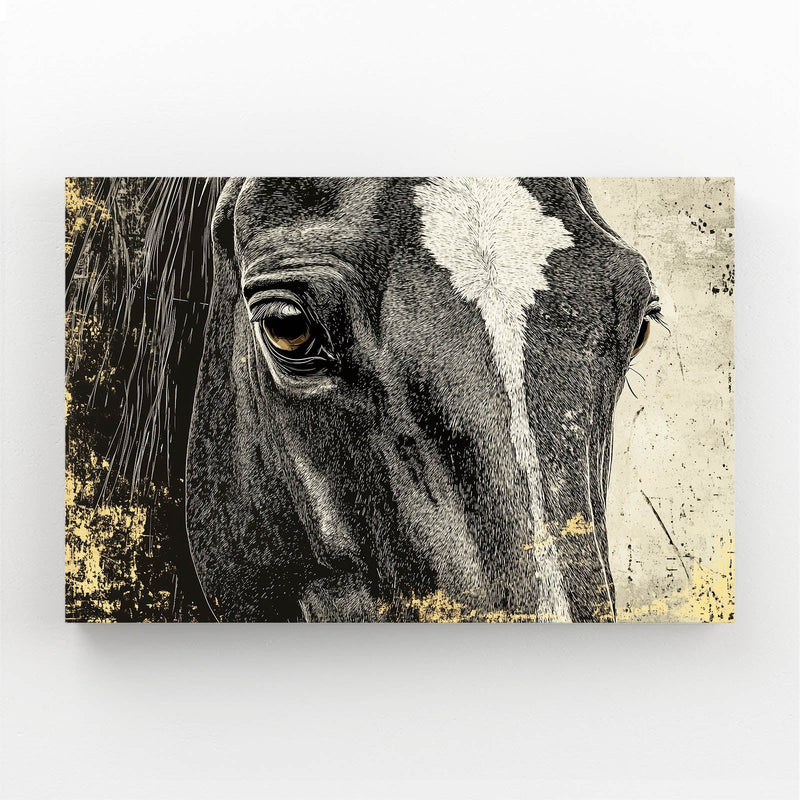 Vintage Horse Wall Art – angled canvas view on white background
