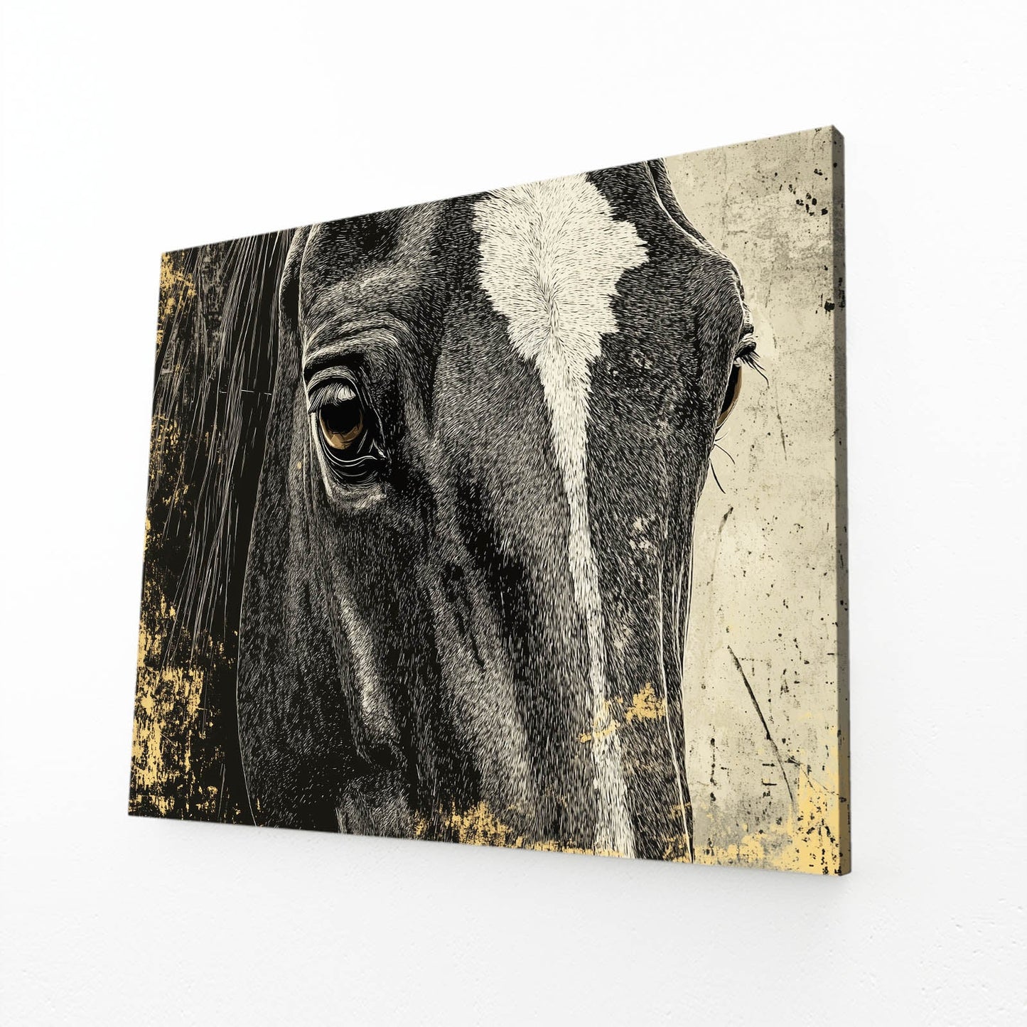 Vintage Horse Wall Art – angled canvas view on white background