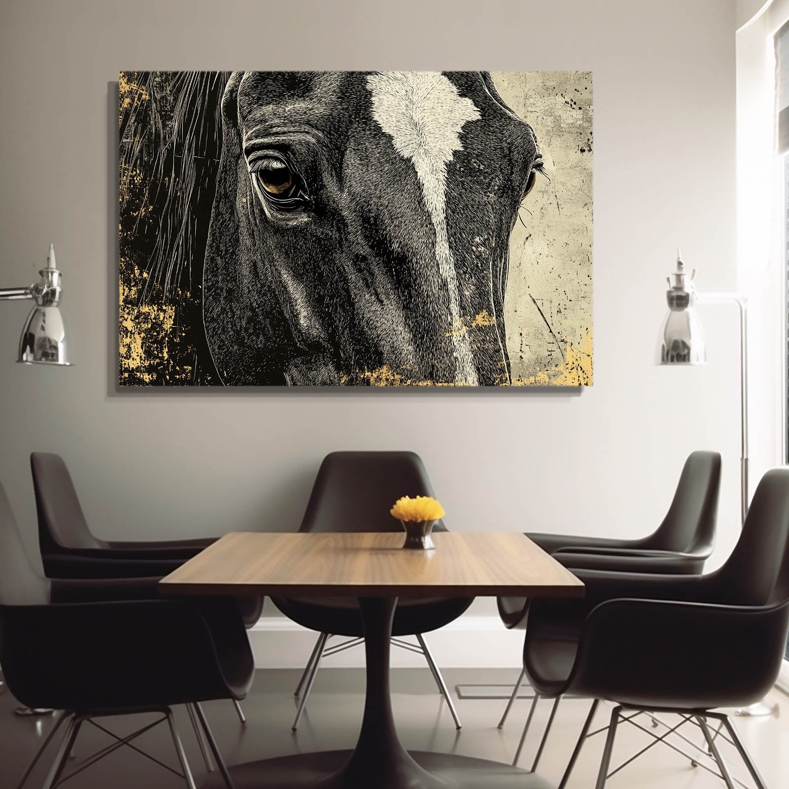 Vintage Horse Wall Art – angled canvas view on white background