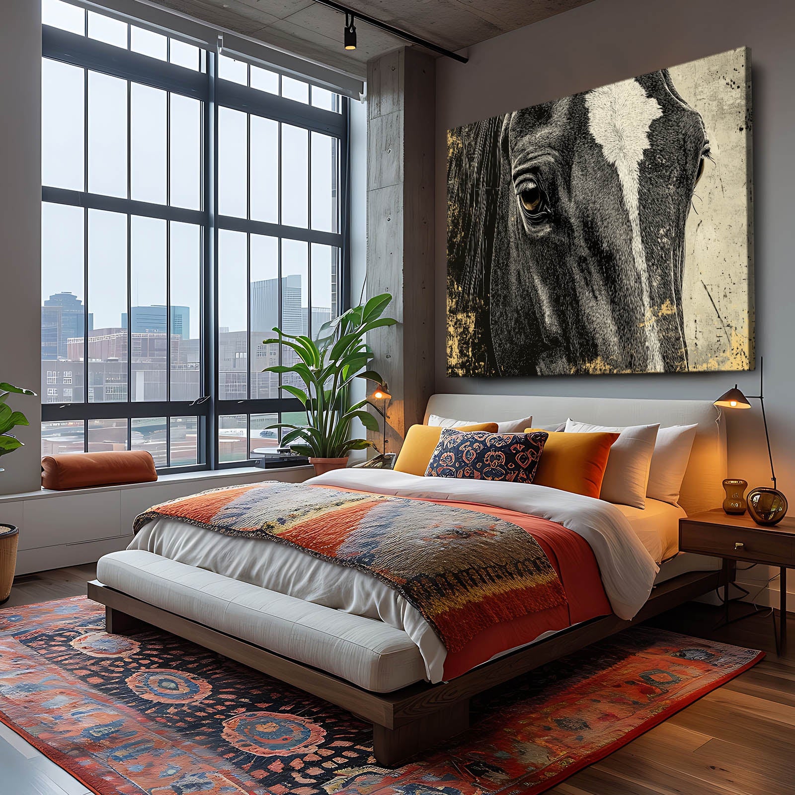 Vintage Horse Wall Art – angled canvas view on white background