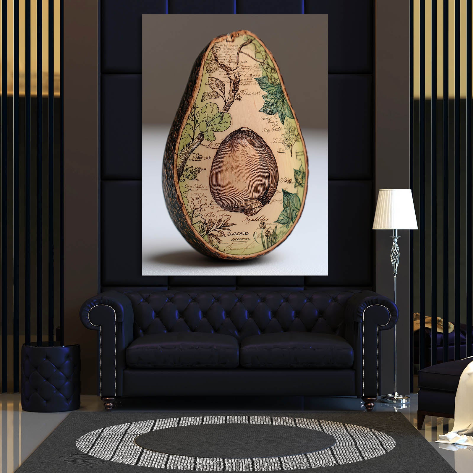 Vintage Map Avocado Fruit Art – styled in a furnished interior