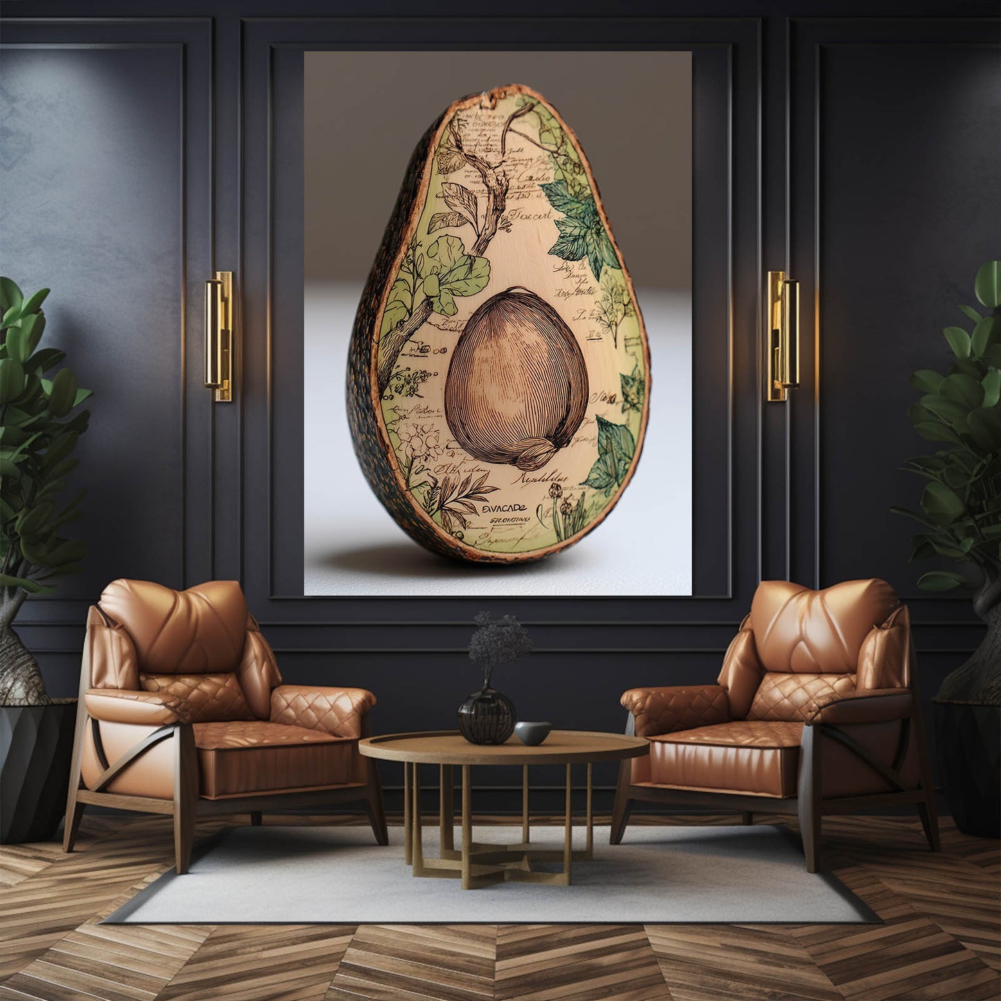 Vintage Map Avocado Fruit Art – styled in a furnished interior