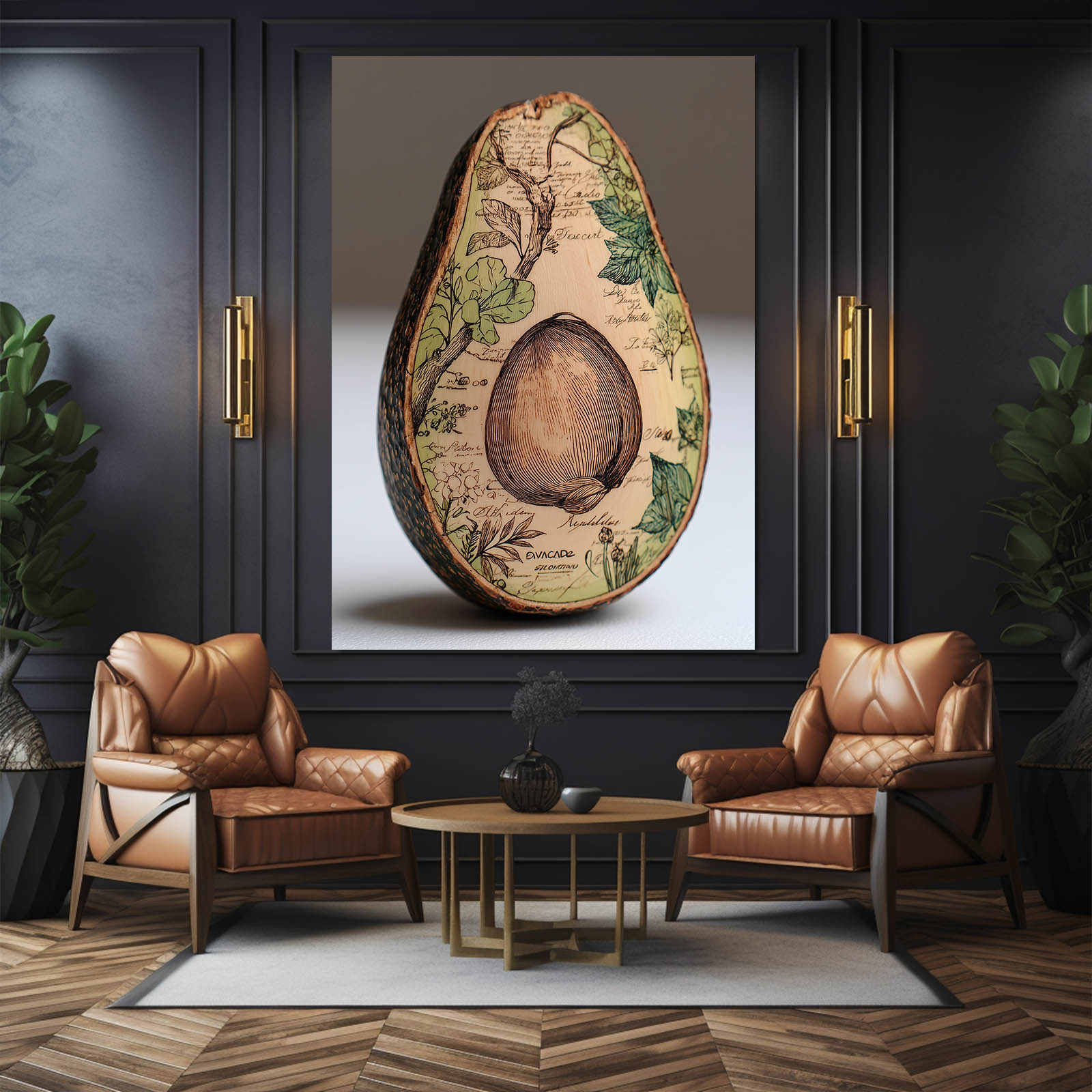 Vintage Map Avocado Fruit Art – styled in a furnished interior