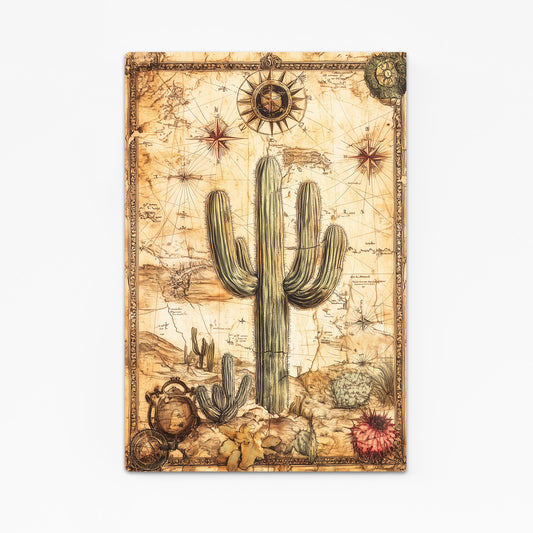 Vintage Map Scroll Cactus Art – vintage map scroll cactus canvas print