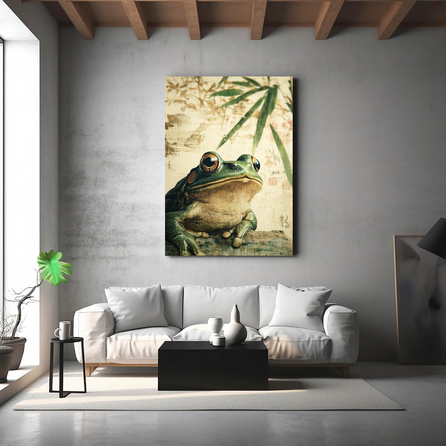 Vintage Parchment Frog Canvas – styled in a furnished interior