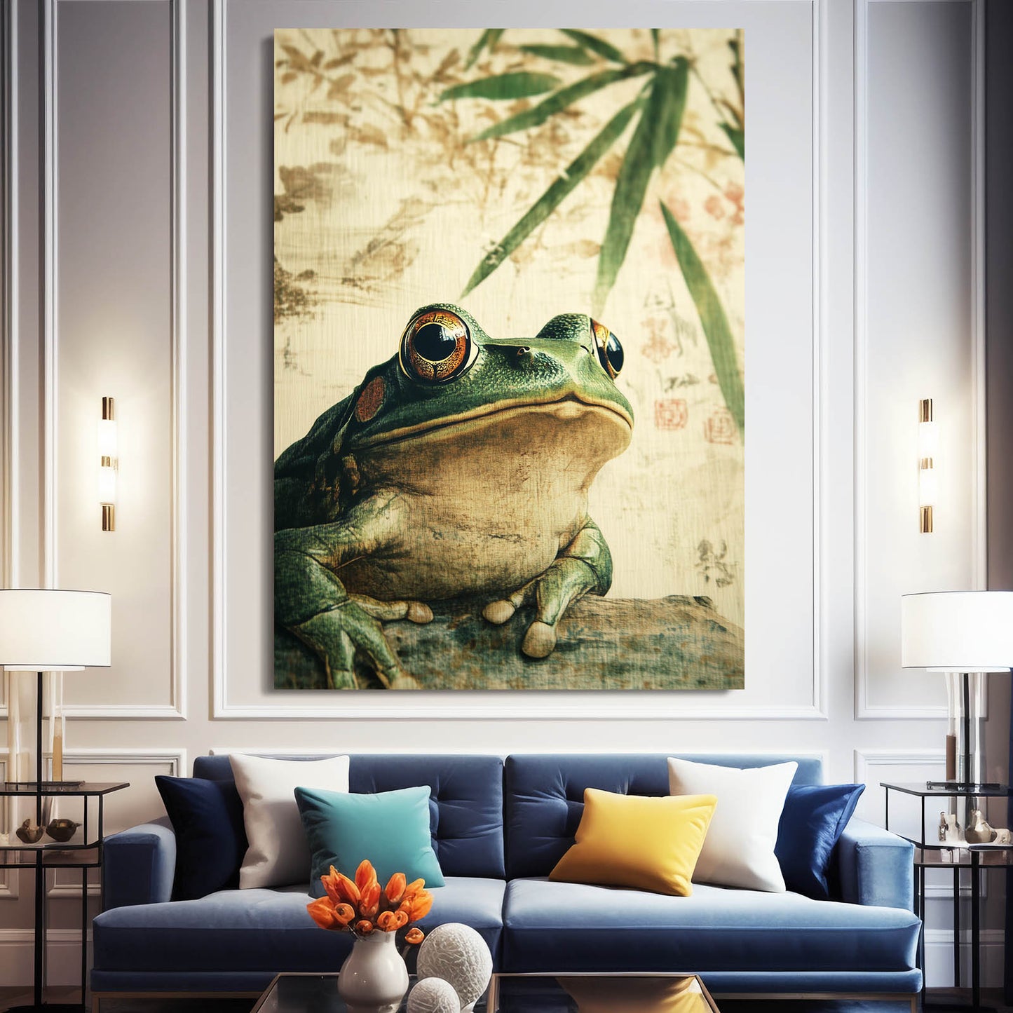 Vintage Parchment Frog Canvas – styled in a furnished interior
