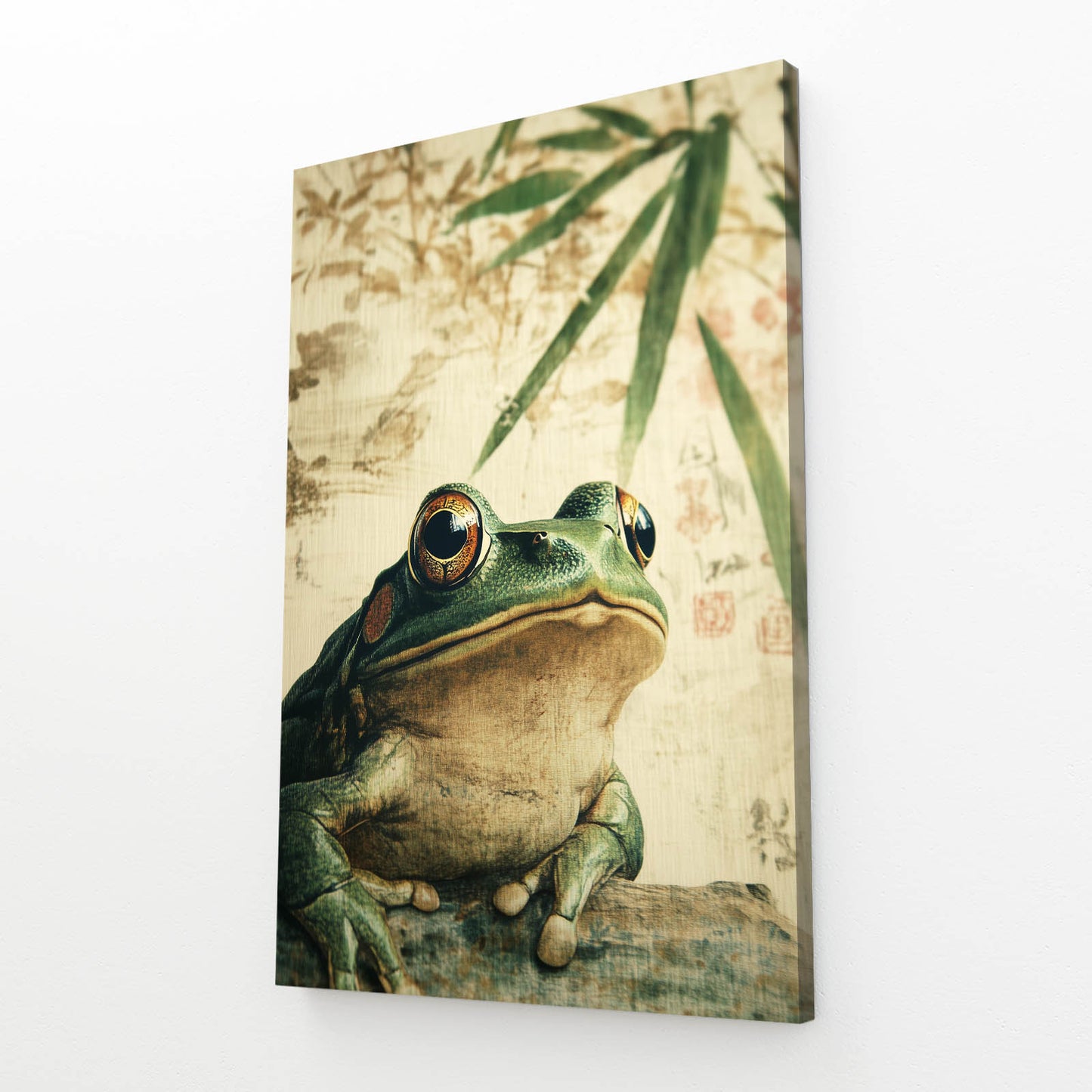 Vintage Parchment Frog Canvas – angled canvas view on white background