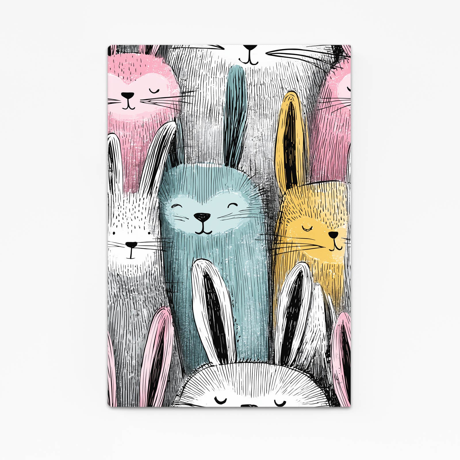 Vintage Rabbit Art – angled canvas view on white background